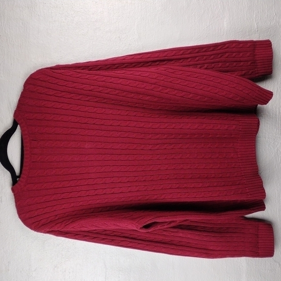 Consensus Sportswear Burgundy Cable Knit  Crewneck Long Sleeve Pullover Sweater - Picture 6 of 10
